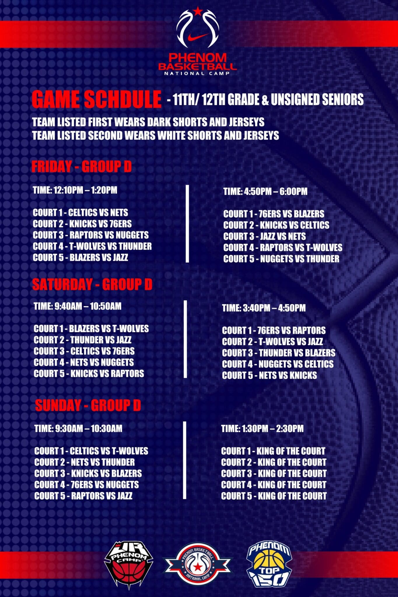 PHENOM BOYS 2023 GAME SCHEDULE 11TH - 12TH - UNSIGNED