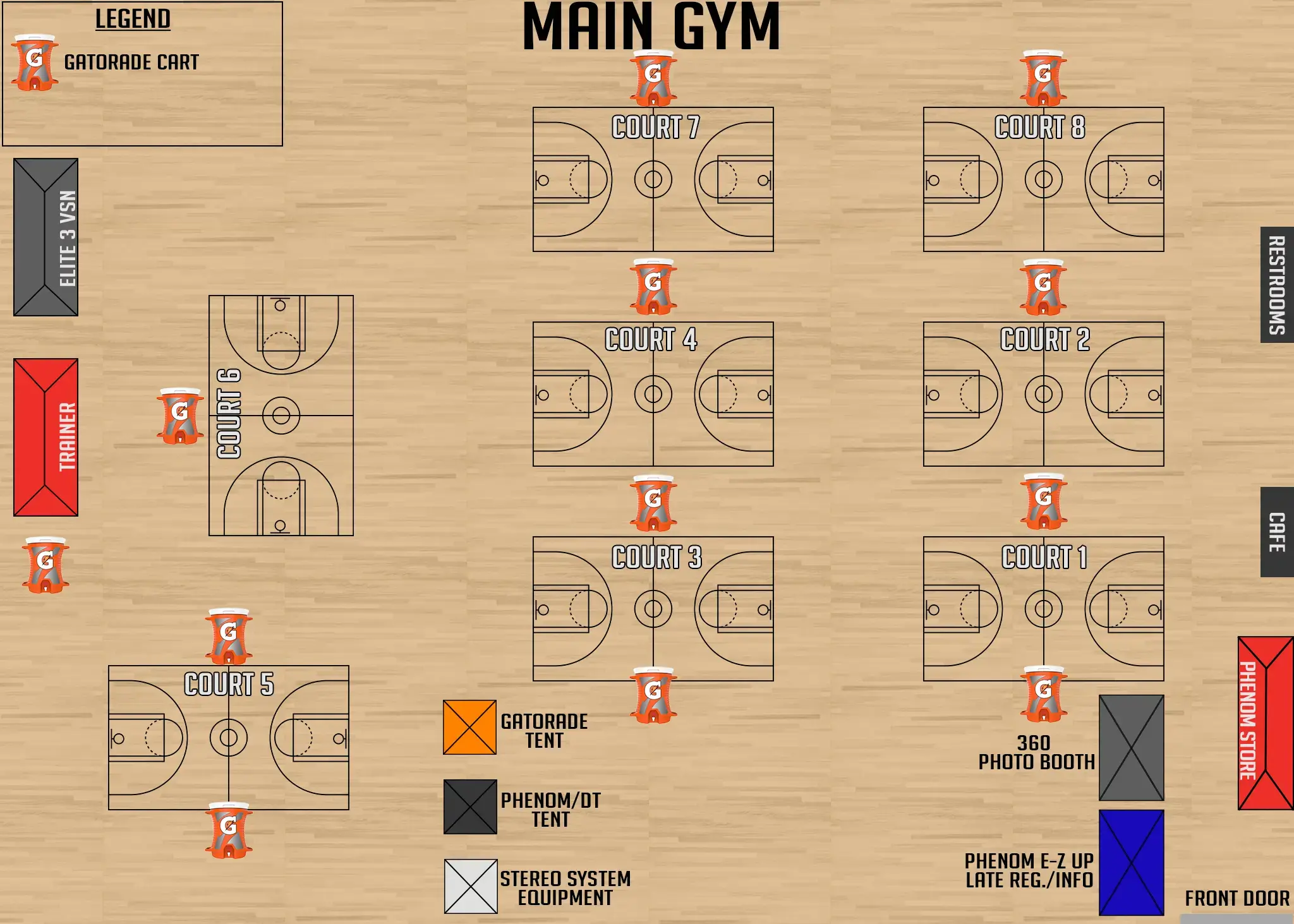 Basketball court layout with team formations and player positions.