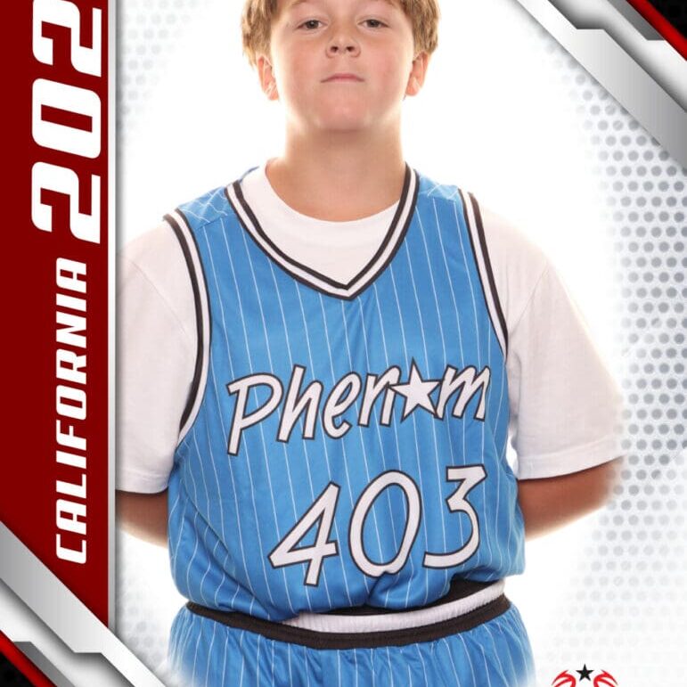 Boy in Phenom 403 basketball jersey.