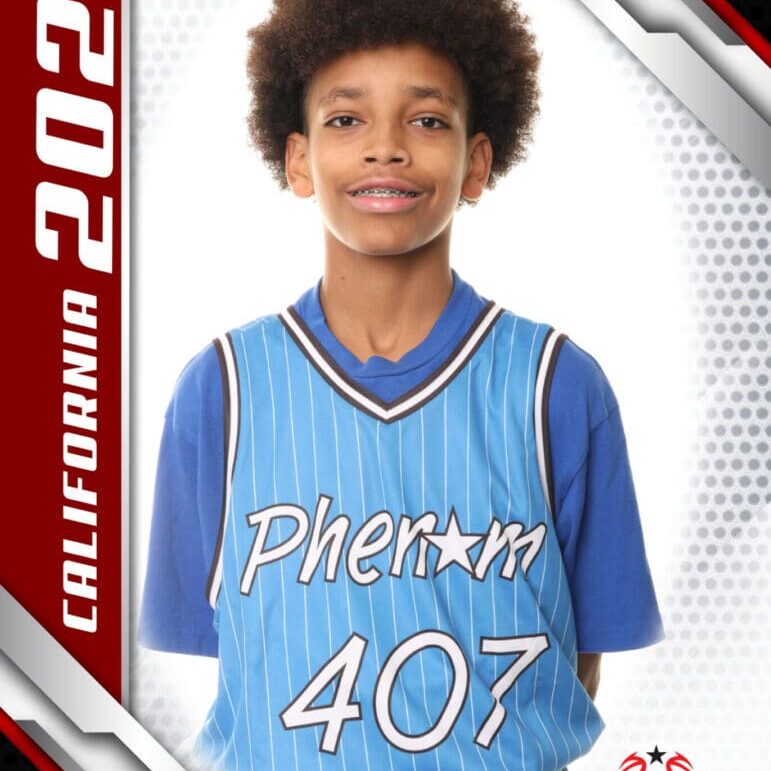 Here's an 8-word alt tag for the image: Basketball player, Phenom 407, California 2024 camp.